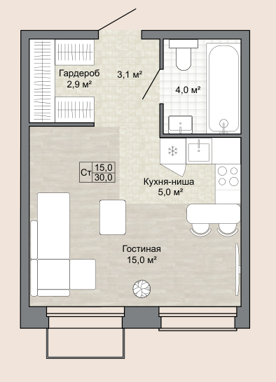 Студия · 30,0 м²