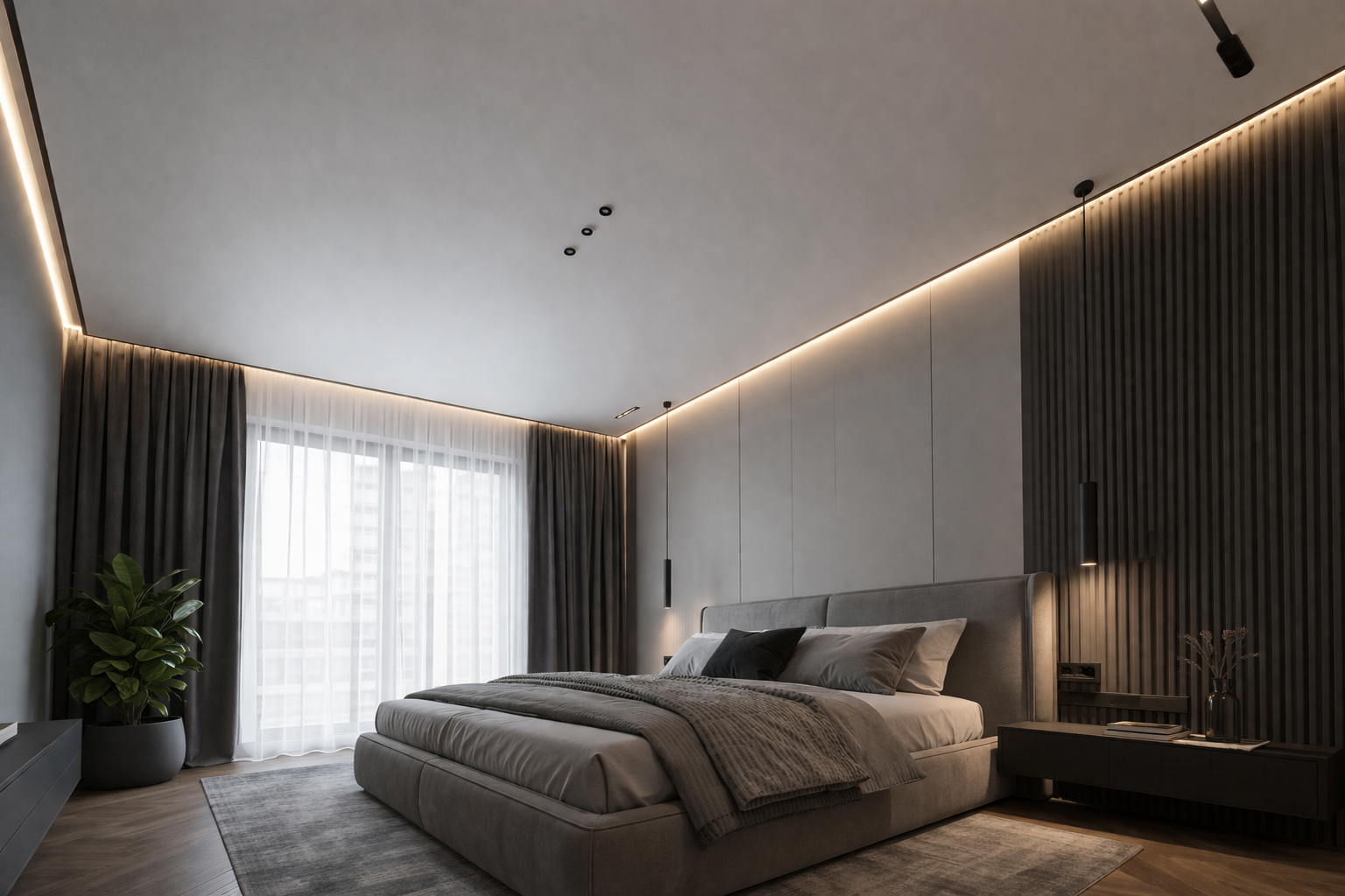 Теневые натяжные потолки Геленджик без плинтусов парящие стены