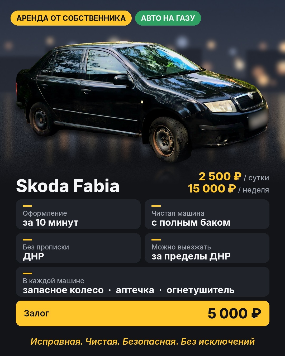 Прокат Skoda Fabia на газу в Донецке