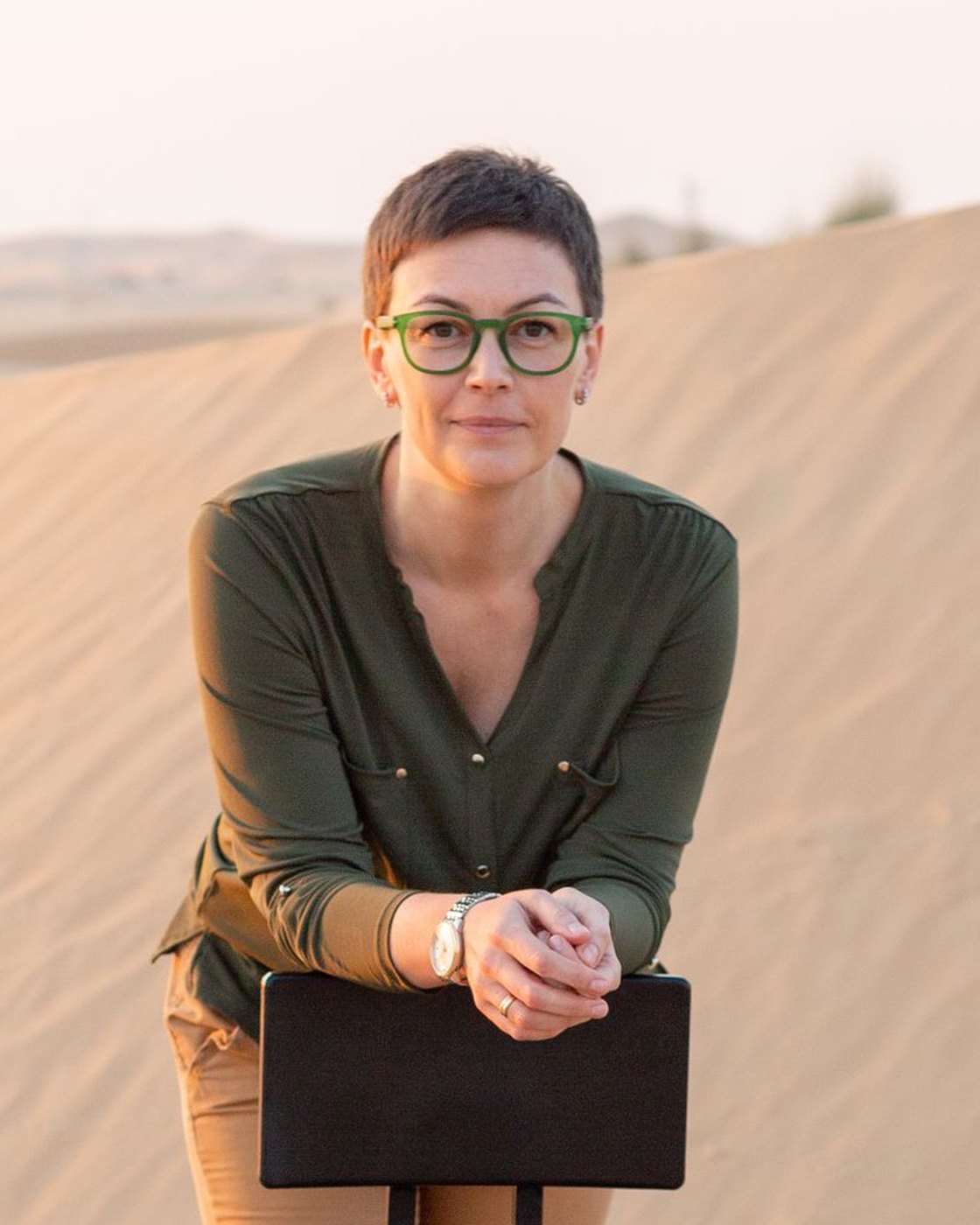 Anna Davtyan in the desert near Dubai