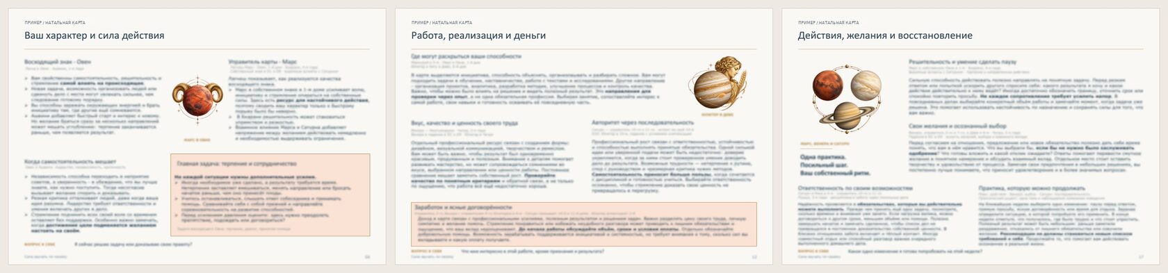 Три обезличенные страницы натальной карты