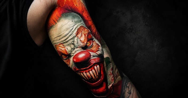 Color tattoo — full-spectrum clown portrait