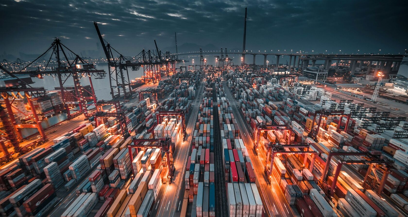 Container terminal at night