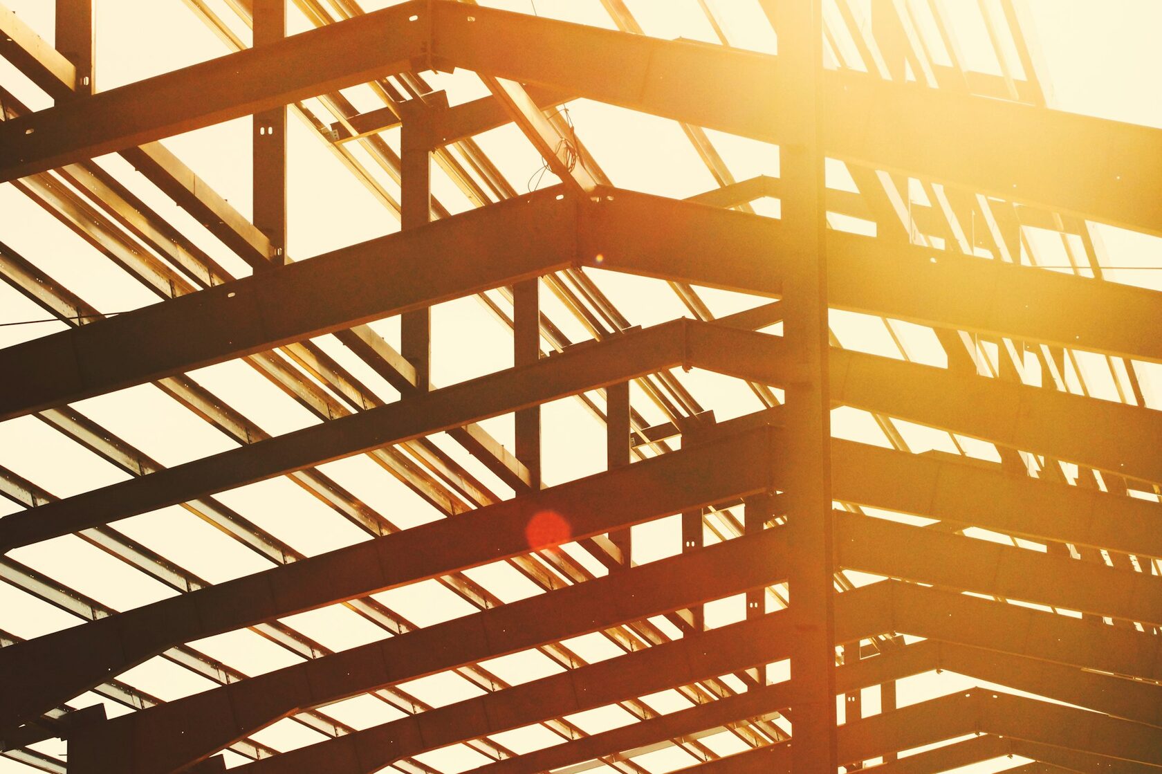 Structural steel beams on a construction site