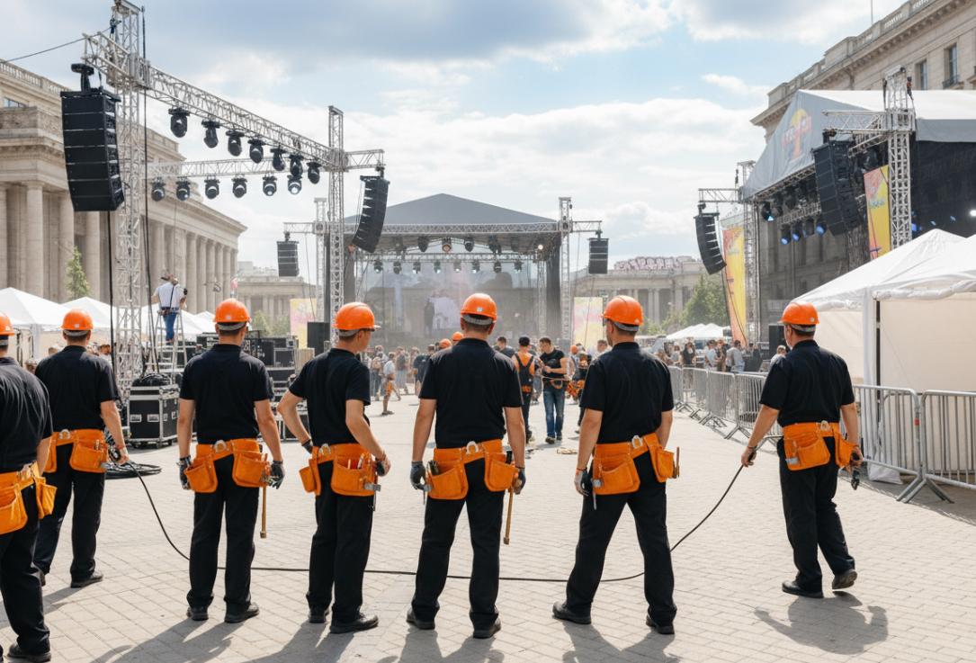 Строительная бригада в касках на объекте