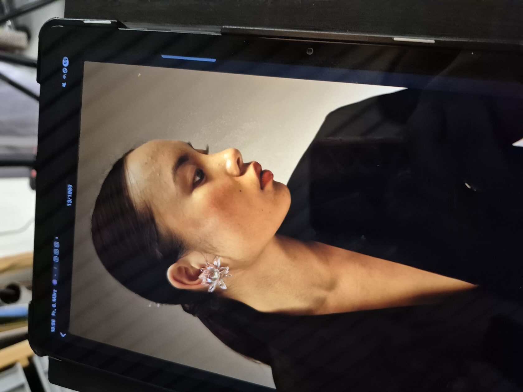 Jewelry shown on a camera monitor