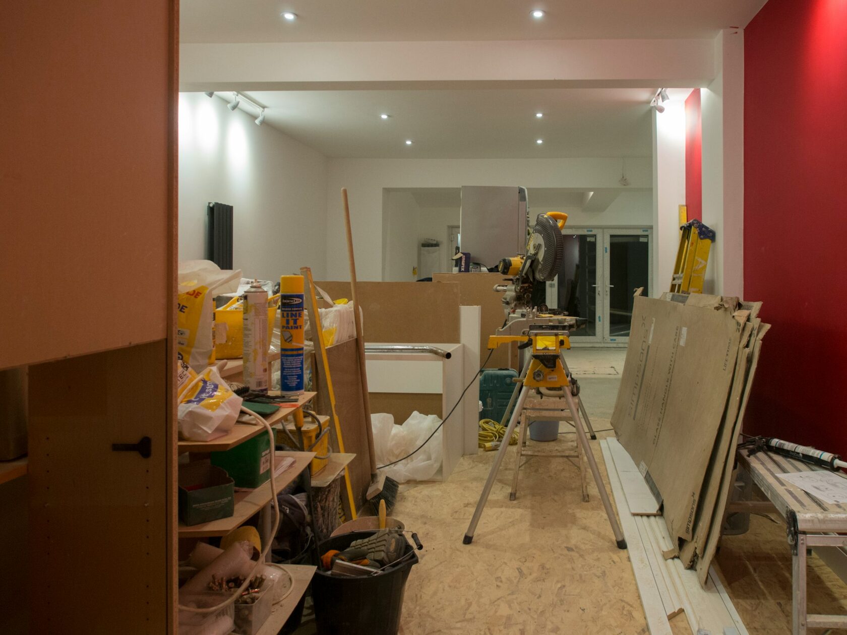 Framing and drywall work in a residential renovation