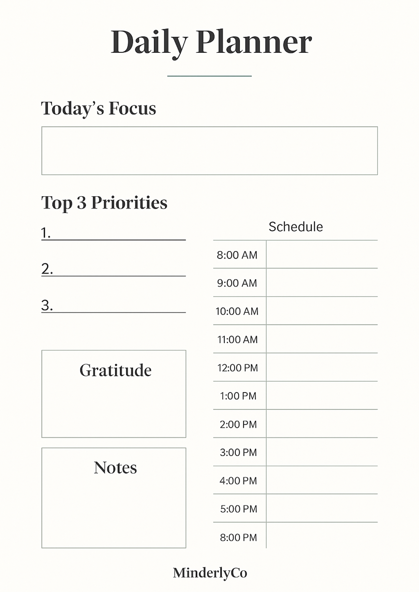 Daily Planner Template - MinderlyCo