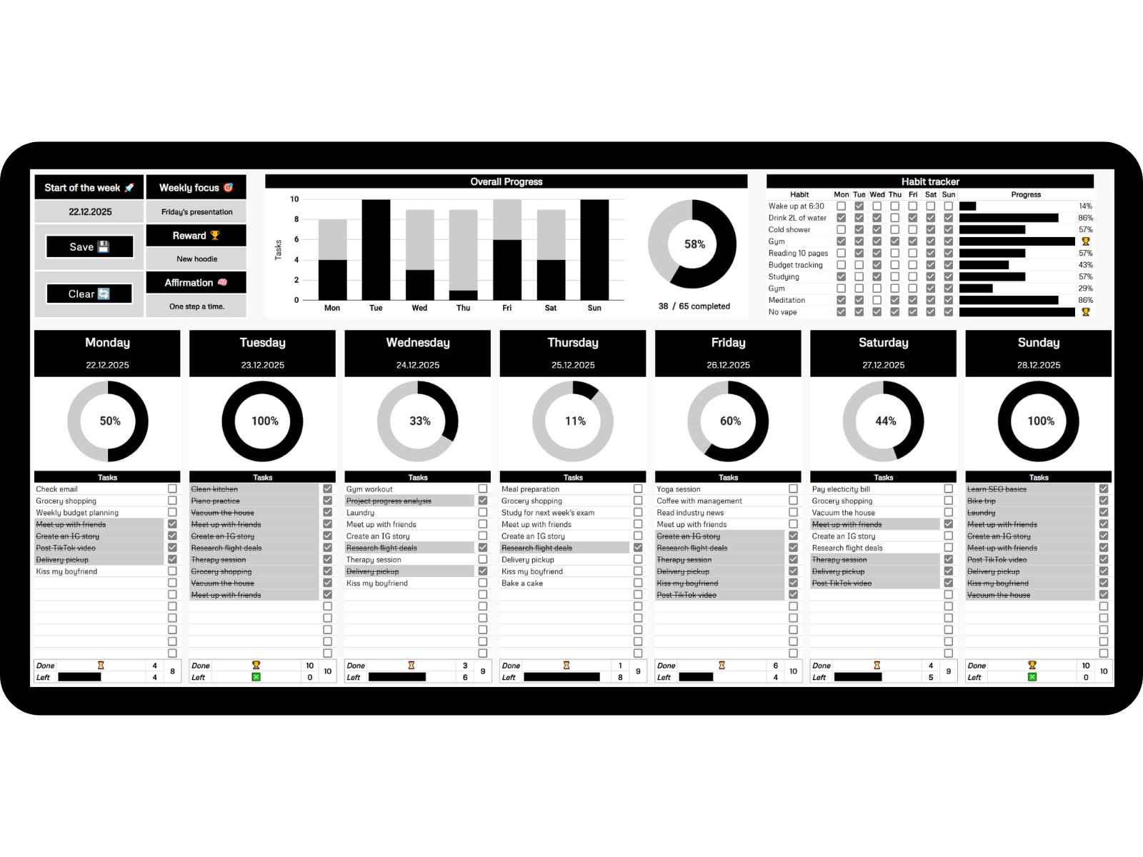 Weekly Planner Black Theme Preview
