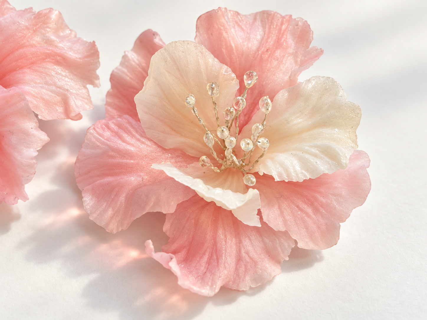 Macro detail of a blush botanical flower