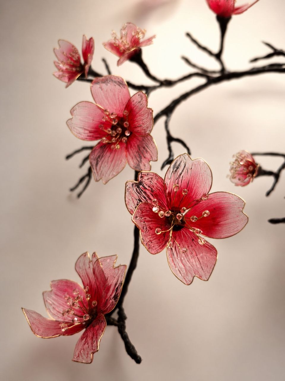Close-up of translucent handcrafted Sakura petals