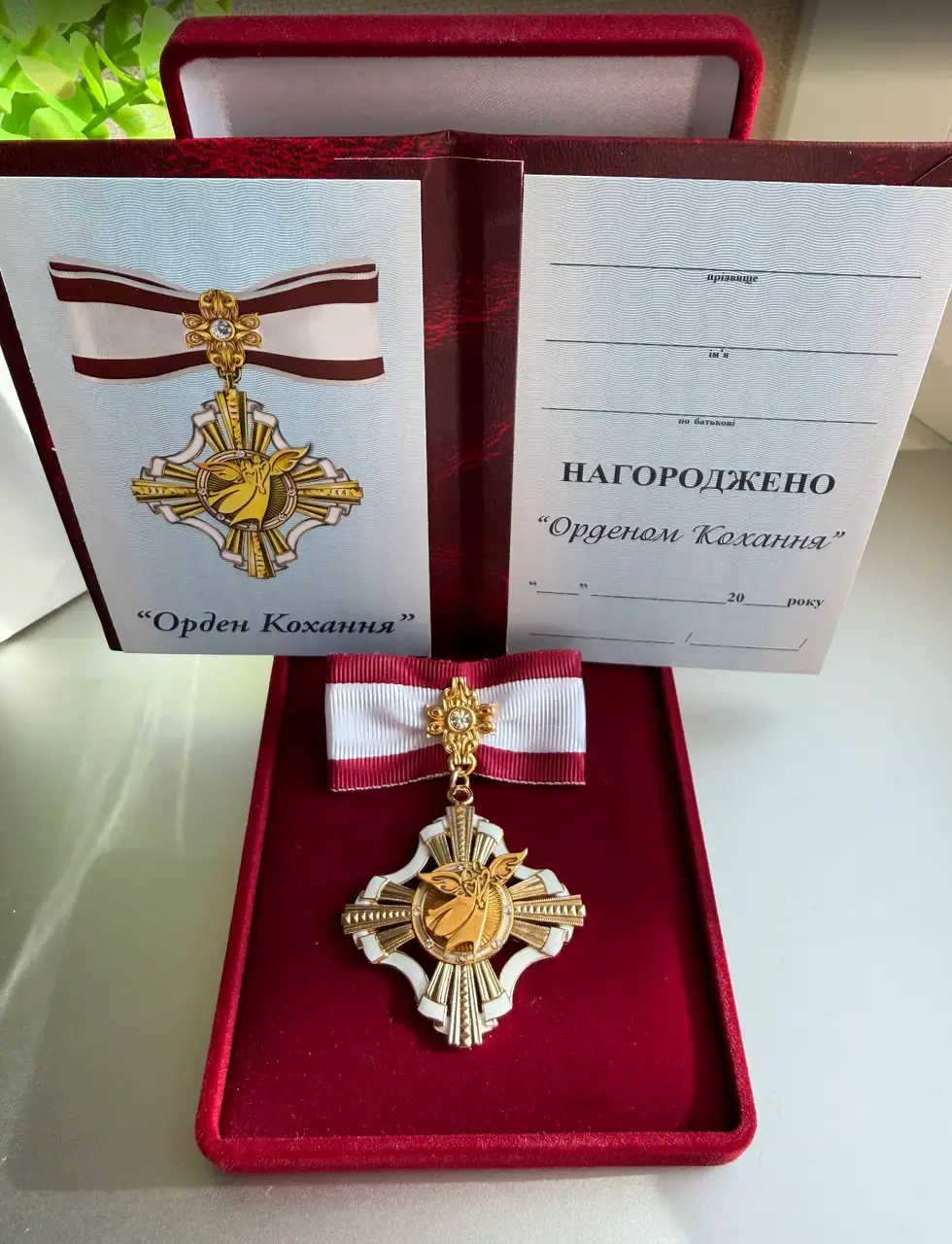 Орден Кохання в червоному футлярі з посвідченням