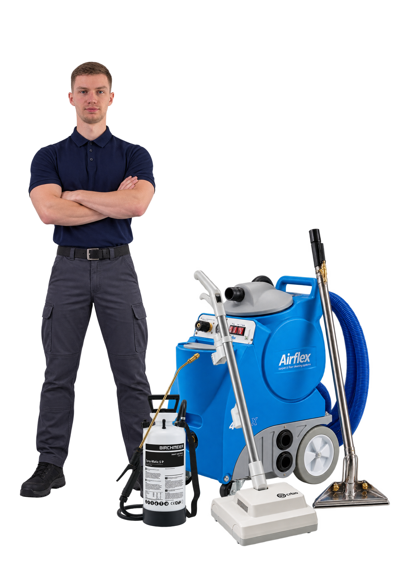 Orion Cleaning Solutions owner with professional carpet cleaning equipment