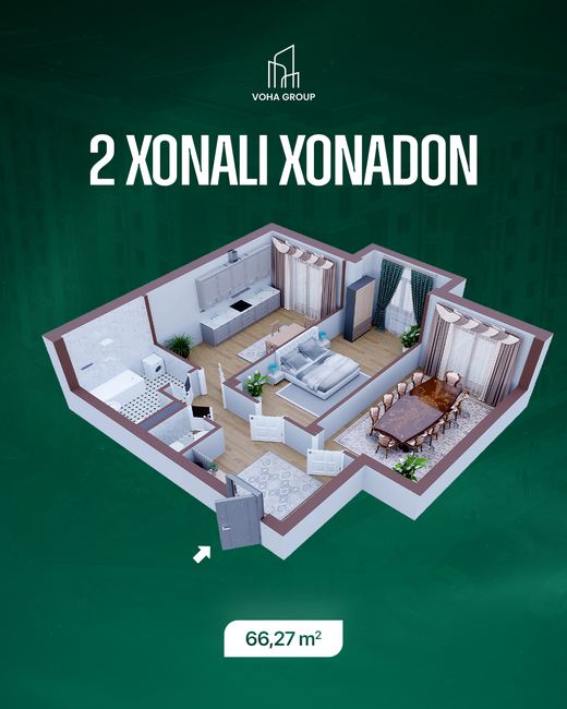2 xonali xonadon, 66,27 m2