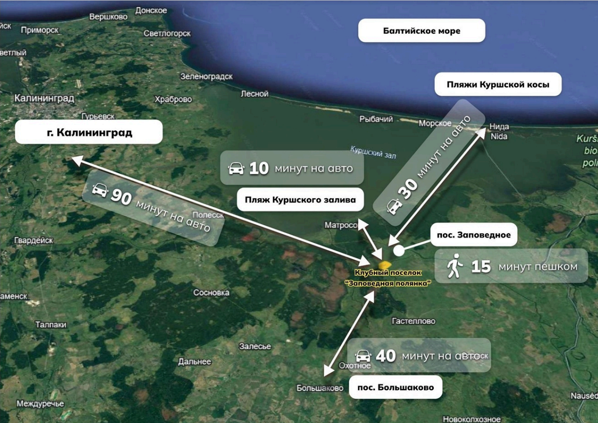 Карта расстояний от клубного посёлка