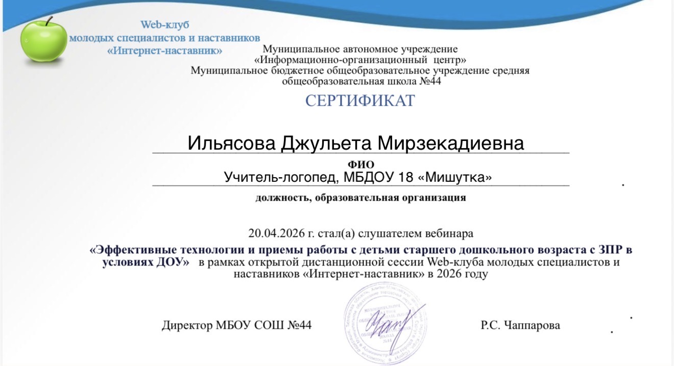 Сертификат — Вебинар по ЗПР