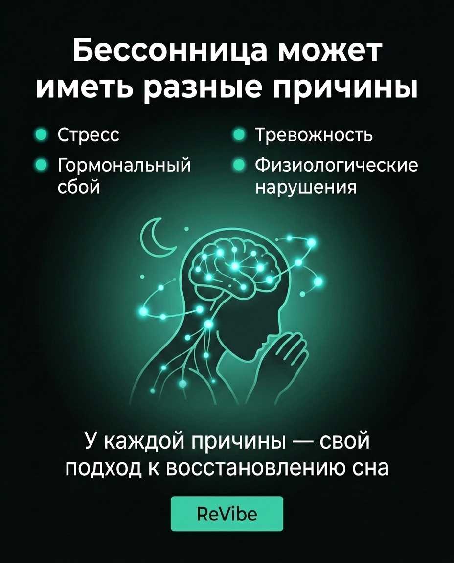 Возможные причины бессонницы: стресс, гормональный сбой, тревожность, физиологические нарушения