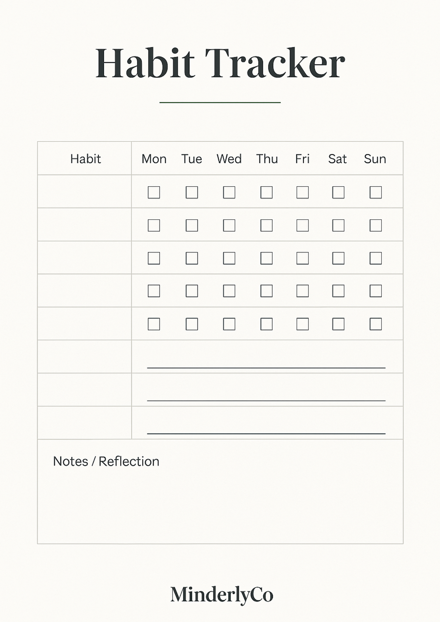 Habit Tracker Template - MinderlyCo