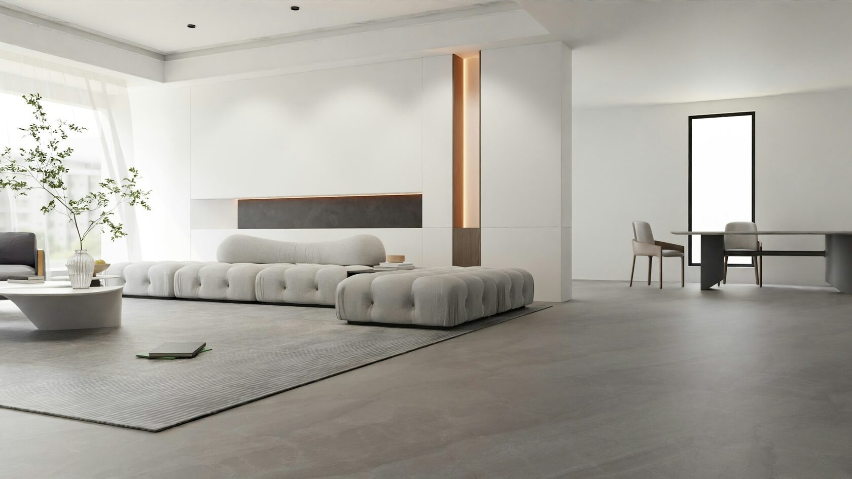 Modern verlegter Laminatboden in einem hellen Wohnraum